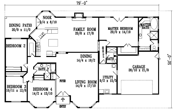 House Design - Ranch Floor Plan - Main Floor Plan #1-1196