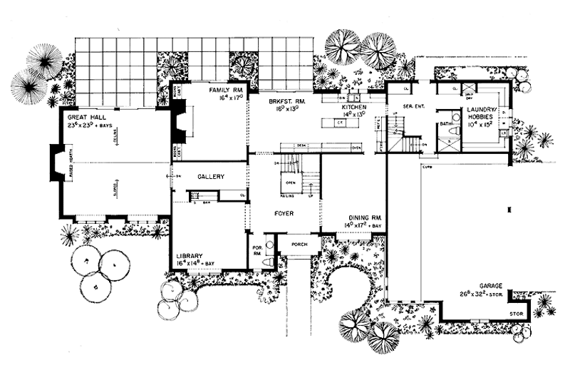 House Blueprint - Floor Plan - Main Floor for Tudor House Plan #72-874 - 4 bed, 5 bath