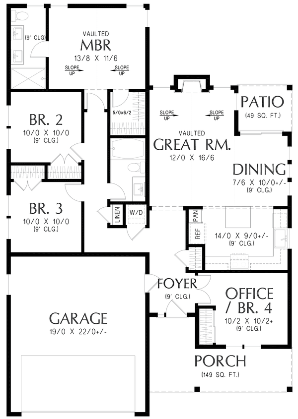 House Blueprint - Floor Plan - Main Floor for Farmhouse House Plan #48-1236 - 4 bed, 2 bath