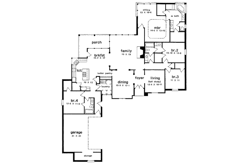 House Design - Floor Plan - Main Floor for Country House Plan #301-119 - 4 bed, 3 bath