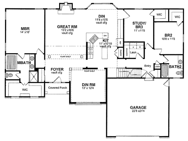 Architectural House Design - Ranch Floor Plan - Main Floor Plan #316-247