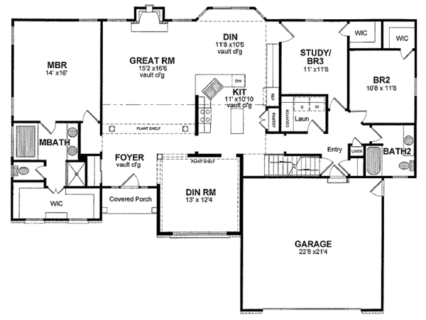 House Blueprint - Ranch Floor Plan - Main Floor Plan #316-247