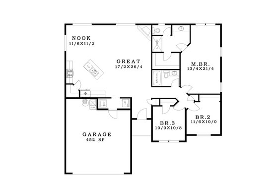 Floor Plan - Main Floor for Ranch House Plan #943-40 - 3 bed, 2 bath