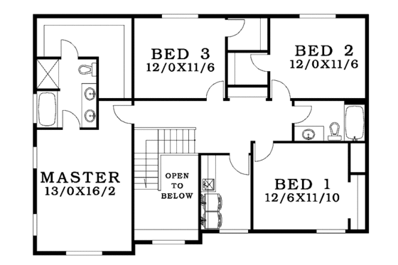 Floor Plan - Upper Floor for Craftsman House Plan #943-2 - 4 bed, 2.5 bath