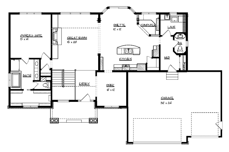 House Blueprint - Floor Plan - Main Floor for Prairie House Plan #320-995 - 3 bed, 2.5 bath