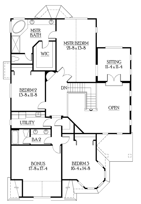 Craftsman Floor Plan - Upper Floor Plan #132-371
