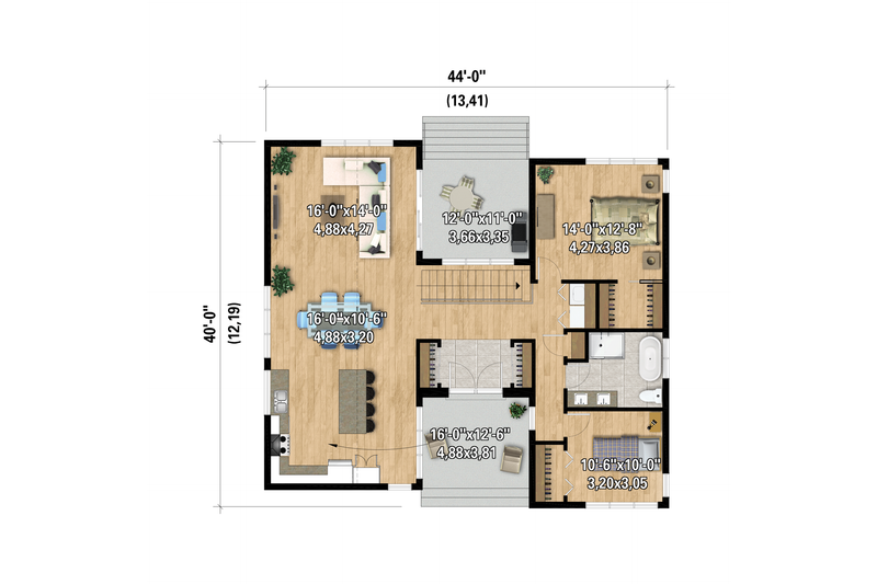 Architectural House Design - Floor Plan - Main Floor for European House Plan #25-5033 - 2 bed, 1 bath