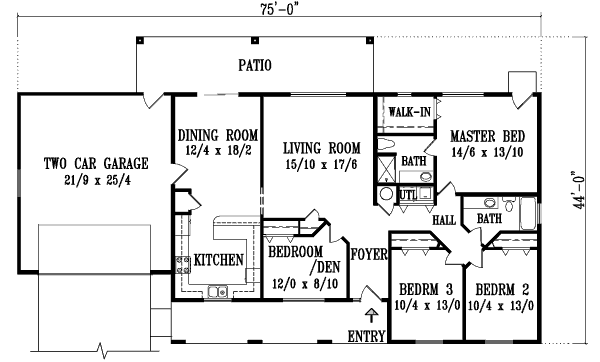 Adobe / Southwestern Style House Plan - 4 Beds 2 Baths 1722 Sq/Ft Plan ...