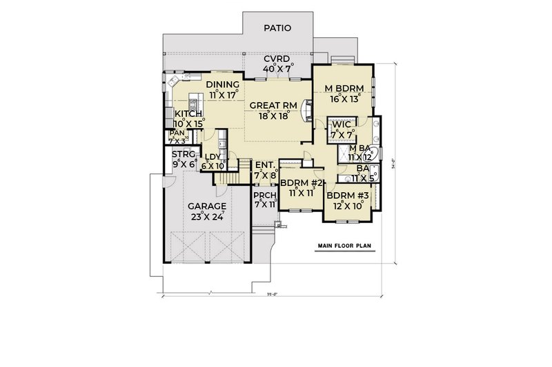Dream House Plan - Floor Plan - Main Floor for Southern House Plan #1070-8 - 3 bed, 2 bath