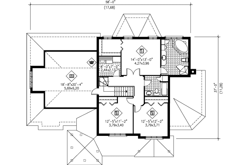 House Plan Design - Floor Plan - Upper Floor for Traditional House Plan #25-234 - 3 bed, 2.5 bath
