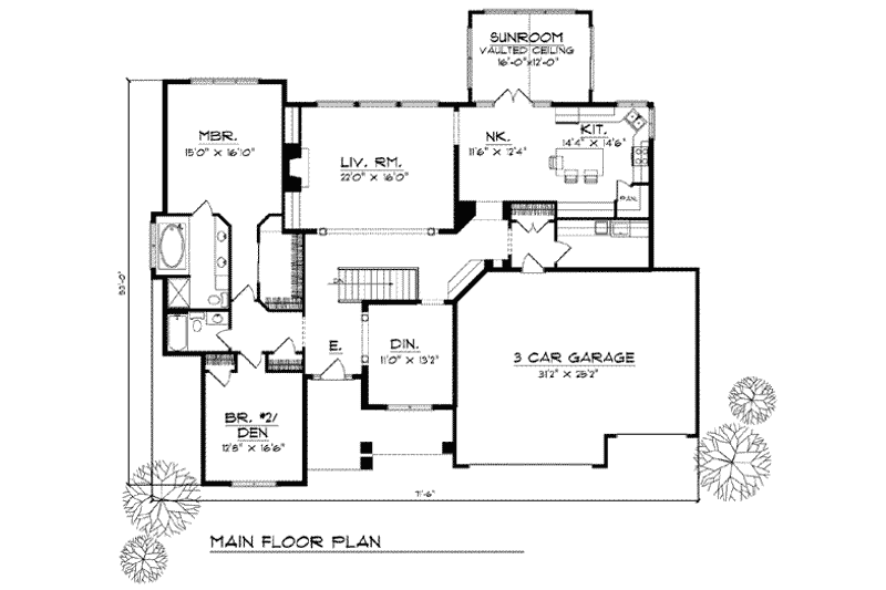 House Design - Floor Plan - Main Floor for Traditional House Plan #70-772 - 4 bed, 4 bath