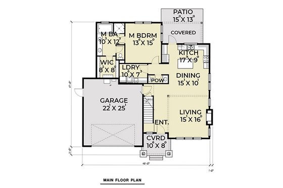 Floor Plan - Main Floor for Craftsman House Plan #1070-60 - 3 bed, 2.5 bath