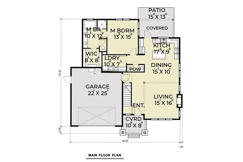 House Blueprint - Floor Plan - Main Floor for Craftsman House Plan #1070-60 - 3 bed, 2.5 bath