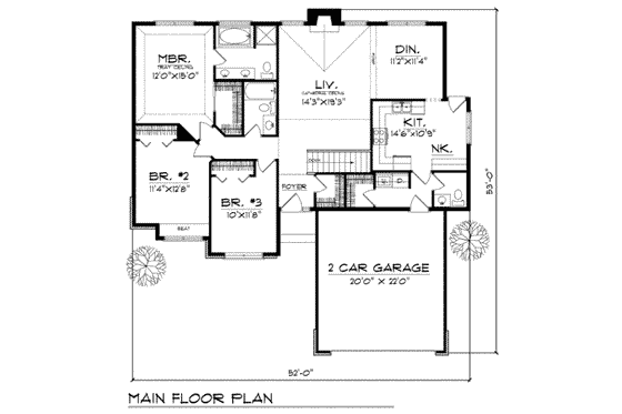 Floor Plan - Main Floor for Traditional House Plan #70-154 - 3 bed, 2.5 bath