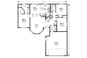 Floor Plan - Main Floor for Bungalow House Plan #409-111 - 3 bed, 2 bath