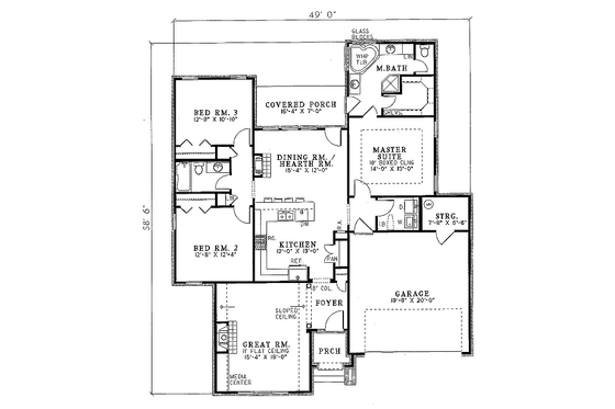 Floor Plan - Main Floor for European House Plan #17-1008 - 3 bed, 2 bath