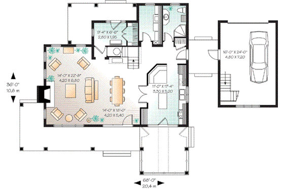 Floor Plan - Main Floor for Farmhouse House Plan #23-666 - 4 bed, 2 bath