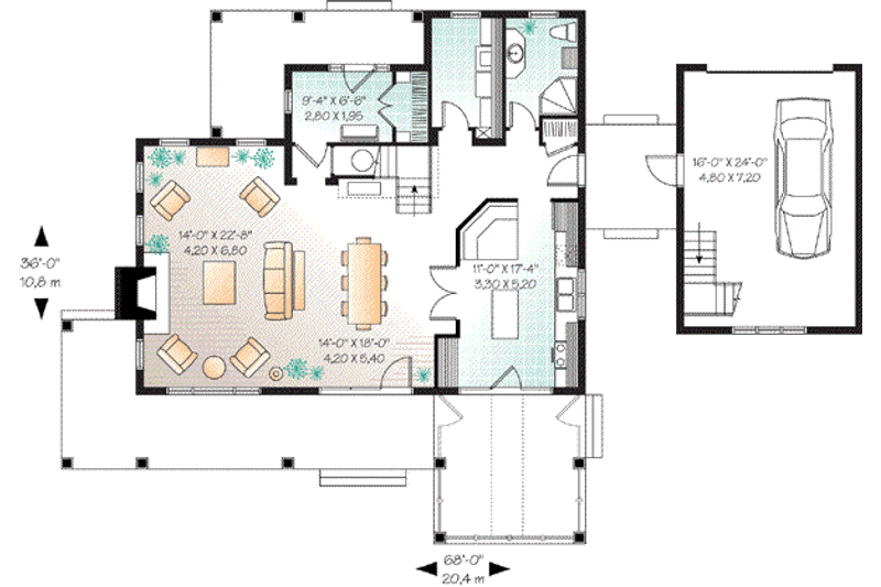 Home Plan - Floor Plan - Main Floor for Farmhouse House Plan #23-666 - 4 bed, 2 bath