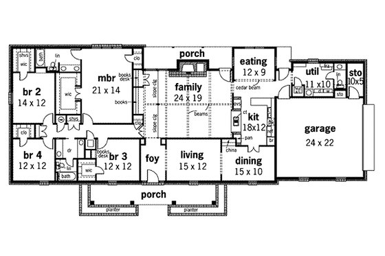 Floor Plan - Main Floor for Ranch House Plan #45-153 - 4 bed, 2.5 bath