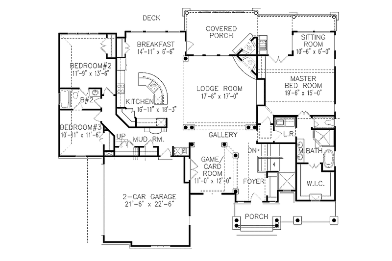 House Blueprint - Floor Plan - Main Floor for Country House Plan #54-272 - 3 bed, 2 bath