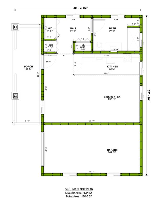House Plan Design - Floor Plan - Main Floor for Craftsman House Plan #1106-163, 1 bath