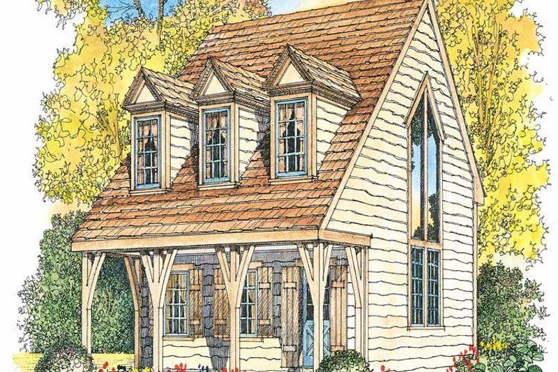 House Blueprint - Exterior - Front Elevation 3 for Craftsman House Plan #1016-66 - 1 bed, 1.5 bath