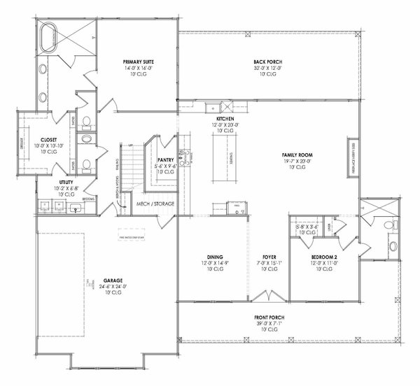 House Blueprint - Floor Plan - Main Floor for Farmhouse House Plan #1096-203 - 4 bed, 3.5 bath