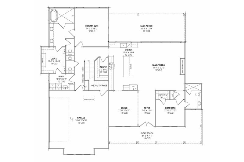 House Blueprint - Floor Plan - Main Floor for Farmhouse House Plan #1096-203 - 4 bed, 3.5 bath