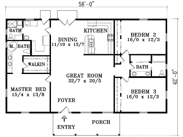 Adobe / Southwestern Style House Plan - 4 Beds 2 Baths 1722 Sq/Ft Plan ...