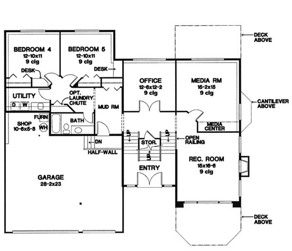 Architectural House Design - Traditional Floor Plan - Lower Floor Plan #966-21