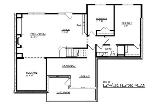 Floor Plan - Lower Floor for Craftsman House Plan #320-489 - 3 bed, 2.5 bath