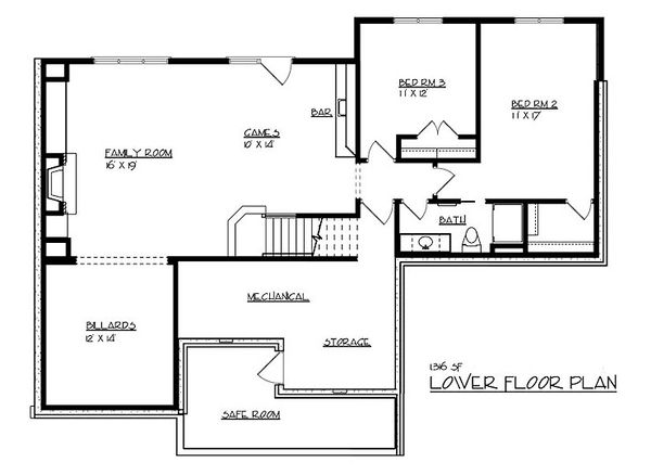 Craftsman Floor Plan - Lower Floor Plan #320-489