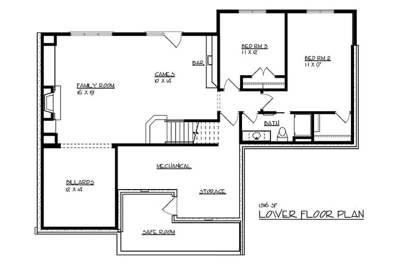 Home Plan - Floor Plan - Lower Floor for Craftsman House Plan #320-489 - 3 bed, 2.5 bath
