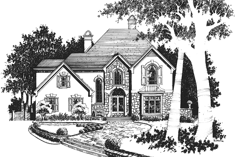 Home Plan - Exterior - Front Elevation 3 for European House Plan #429-53 - 4 bed, 4 bath
