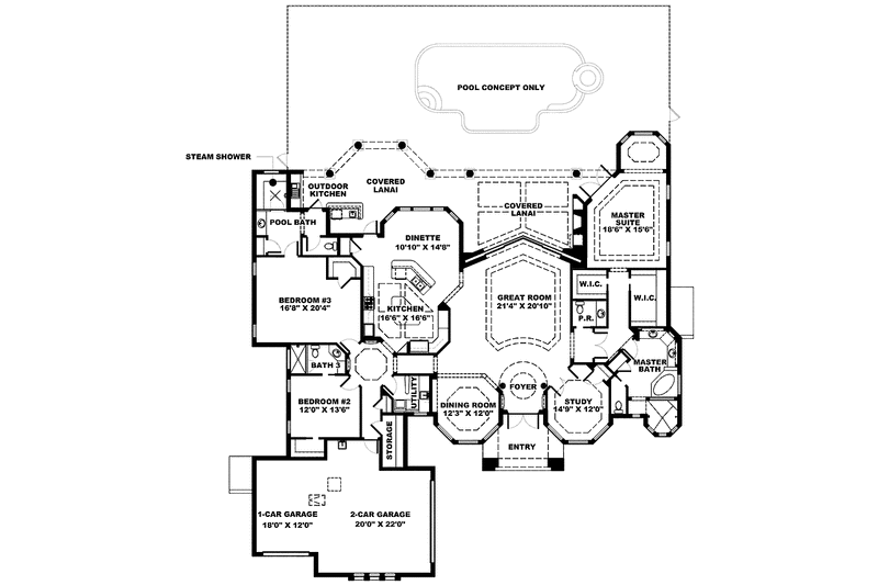 House Blueprint - Floor Plan - Main Floor for Mediterranean House Plan #1017-146 - 3 bed, 3.5 bath