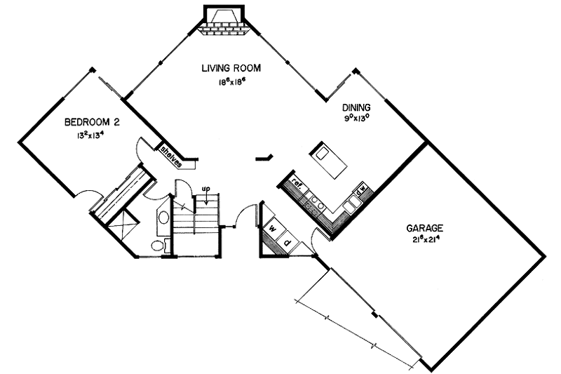 Home Plan - Floor Plan - Main Floor for Contemporary House Plan #60-871 - 3 bed, 2 bath