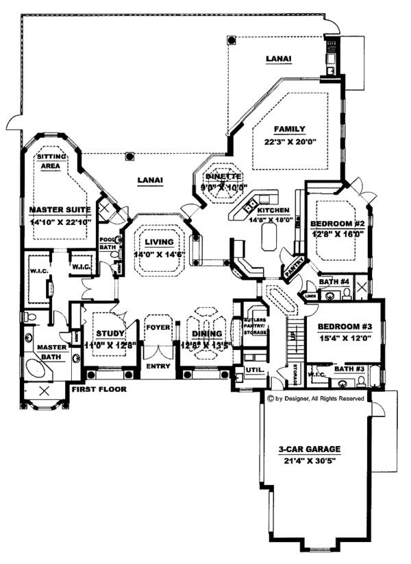Architectural House Design - Mediterranean Floor Plan - Main Floor Plan #1017-3