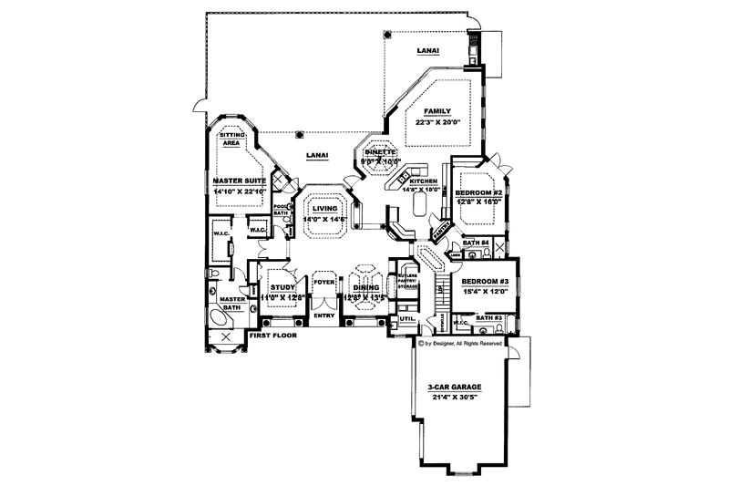 Dream House Plan - Floor Plan - Main Floor for Mediterranean House Plan #1017-3 - 3 bed, 4 bath