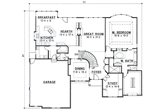 Floor Plan - Main Floor for Traditional House Plan #67-299 - 4 bed, 3 bath