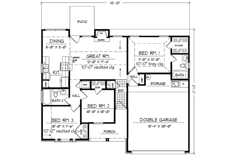 Home Plan - Floor Plan - Main Floor for Country House Plan #42-600 - 3 bed, 2 bath