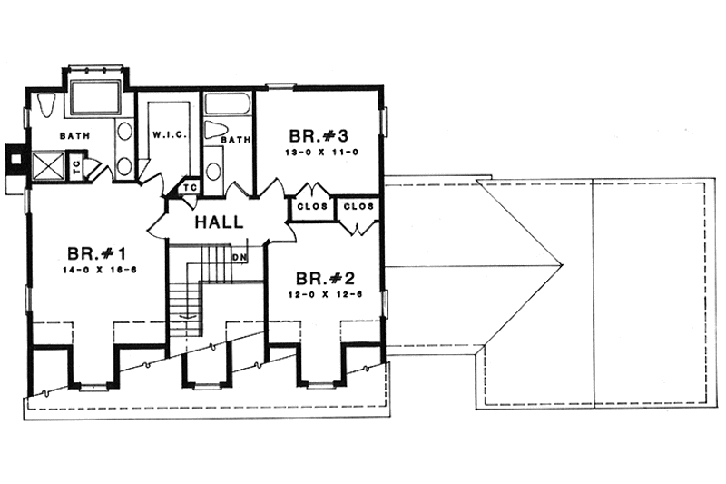 Architectural House Design - Floor Plan - Upper Floor for Colonial House Plan #1001-122 - 3 bed, 2.5 bath