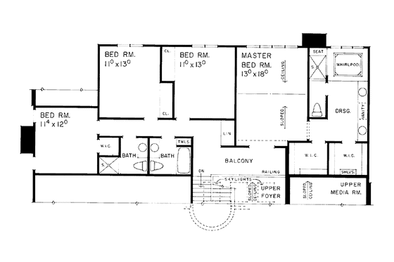 Floor Plan - Upper Floor for Contemporary House Plan #72-991 - 4 bed, 3.5 bath