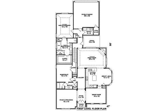 Floor Plan - Main Floor for European House Plan #81-1256 - 4 bed, 3 bath