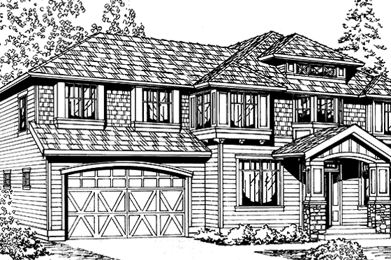 Exterior - Front Elevation 3 for Prairie House Plan #132-380 - 4 bed, 2.5 bath