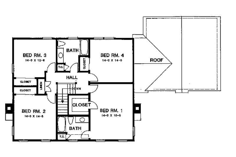 House Blueprint - Floor Plan - Upper Floor for Colonial House Plan #1001-156 - 4 bed, 2.5 bath