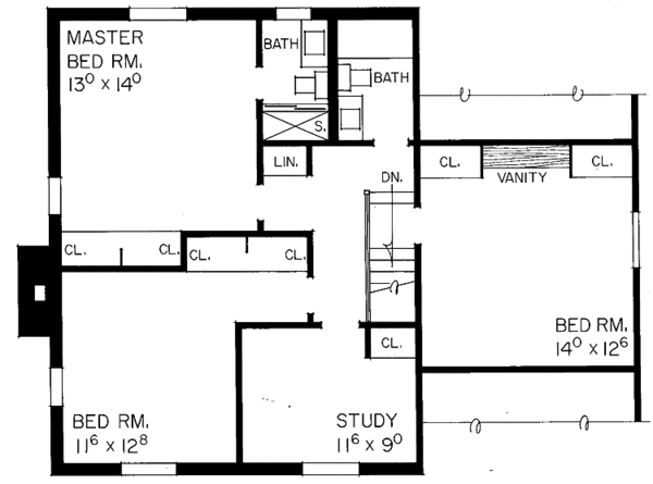 Home Plan - Colonial Floor Plan - Upper Floor Plan #72-552