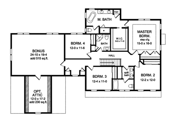 Architectural House Design - Colonial Floor Plan - Upper Floor Plan #1010-204