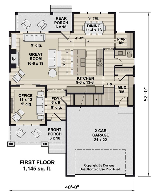 House Blueprint - Bungalow Floor Plan - Main Floor Plan #51-1375
