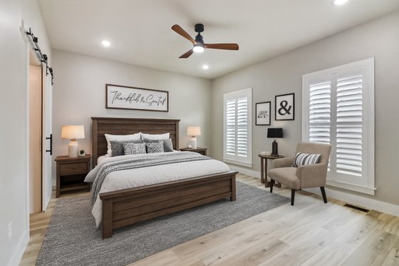 Interior - Master Bedroom for Barndominium House Plan #44-299 - 3 bed, 2 bath