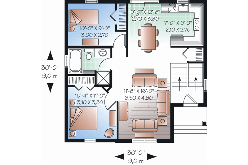 Dream House Plan - Floor Plan - Main Floor for Country House Plan #23-2228 - 2 bed, 1 bath